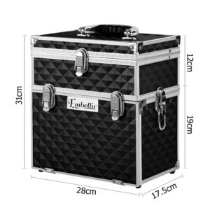 Embellir Portable Cosmetic Beauty Makeup Carry Case with Mirror - Diamond Black