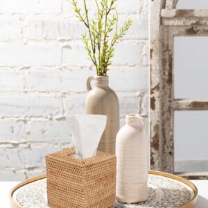 Rattan Tissue Box Cover, Square Hand Woven Natural Wicker Tissue Box Holder, Decorative Facial Napkin Holder Tissue Box Organizer Dispenser | Natural
