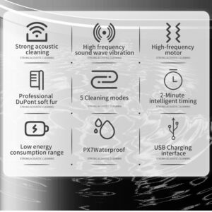 Black Rotating Round Head Electric Toothbrush Kit with 8 Heads & Case - 3D Oscillating Mechanical Cleaning for Deep Plaque Removal