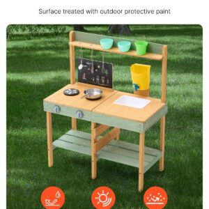 Wooden Mud Kitchen Outdoor Toy Play Kitchen Set for Kids Pretend Playset